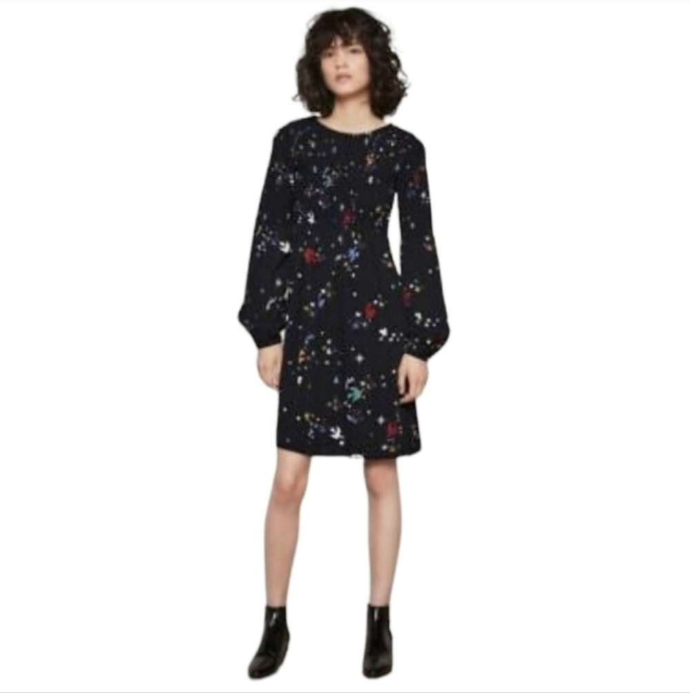 Maje Reskita Swallow Novelty Print Bird Dress Party Whimsical Quirky Camp Retro